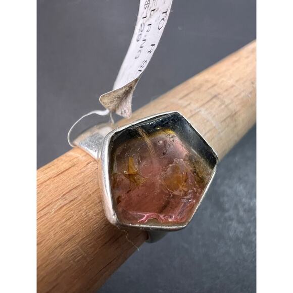 NEW watermelon tourmaline sterling silver ring size 8 - Picture 7 of 11